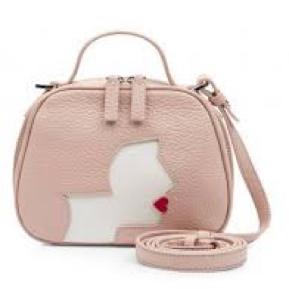 LULU GUINNESS RARE LADY RED LIPS LEATHER CROSSBODY BAG BLUSH EUC